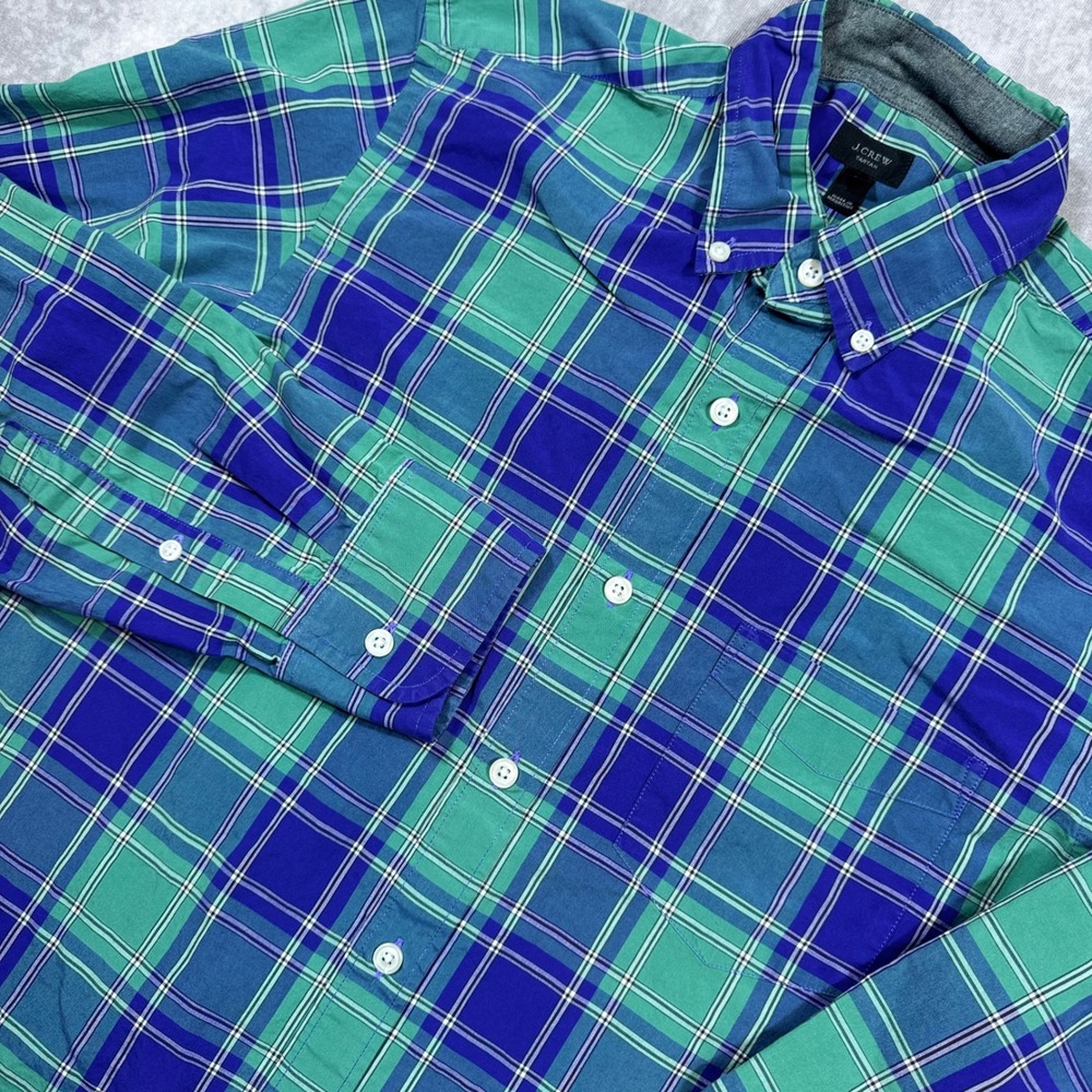 J.Crew Tartan Mens Small Green Blue Plaid Long Sleeve Button Down Shirt‎ S